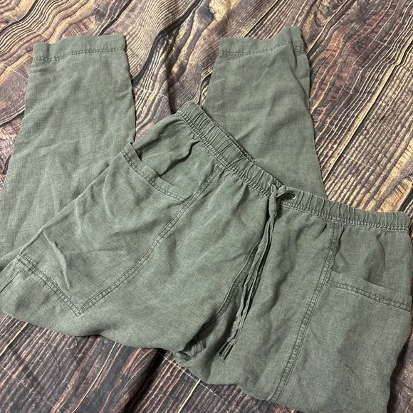 Splendid Women's Gia Drawstring Straight Leg Linen Blend Crop Pants Olive Medium - Picture 3 of 9